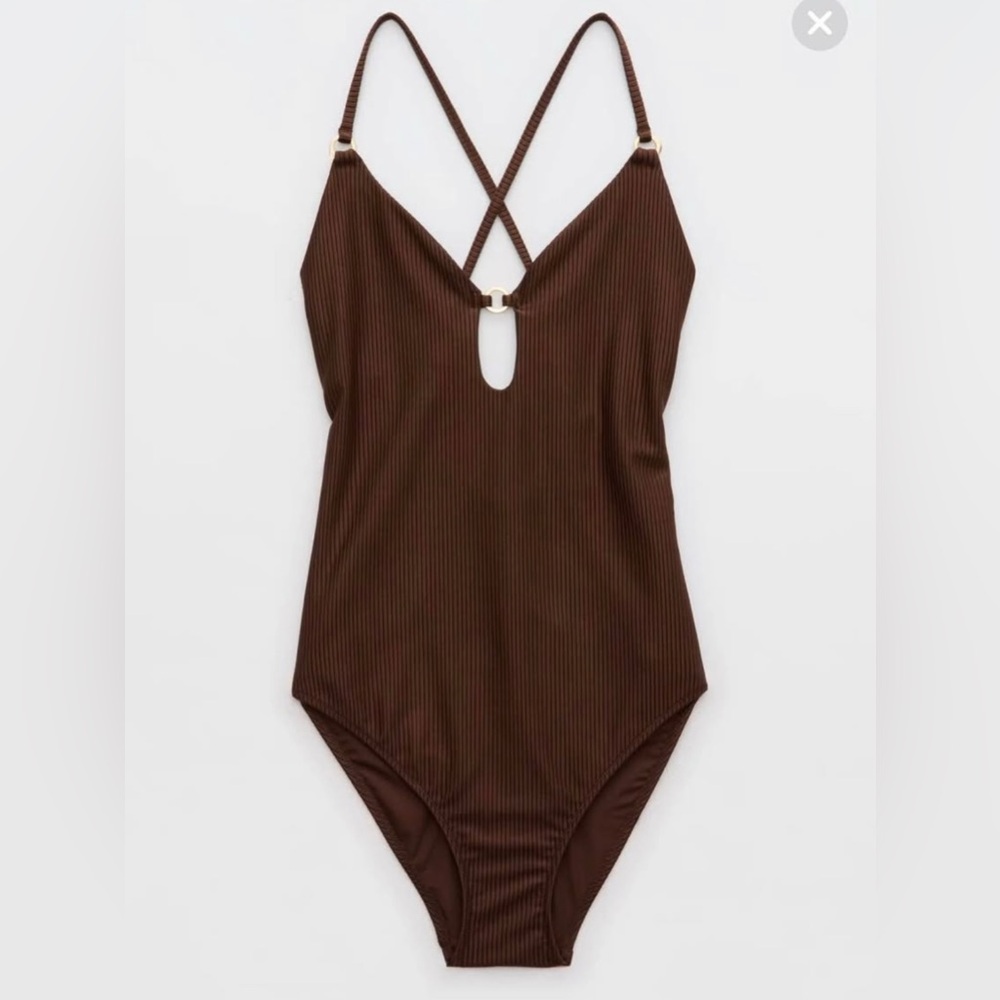 NWT Aerie Shine Rib Keyhole One Piece - Canyon Sun - Size XS